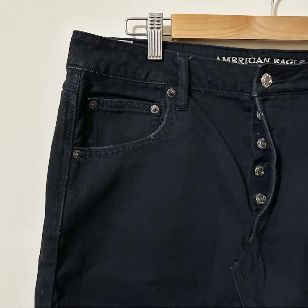 American Eagle Hi Rise Festival Mini Black Denim Skirt Size 12 Button Fly